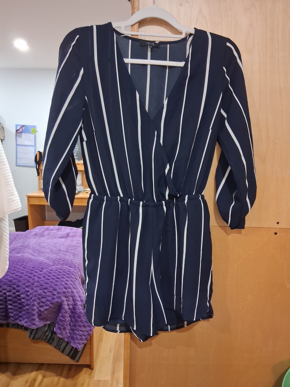iris Navy and White Vertical Stripe Girls' One-Piece Romper